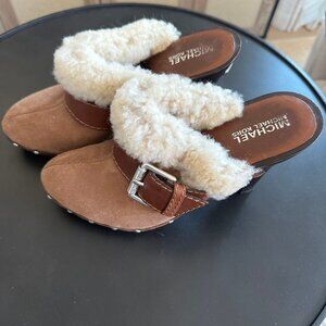 MICHAEL Michael Kors Suede Sherpa Lined Mules. Size 7.5
